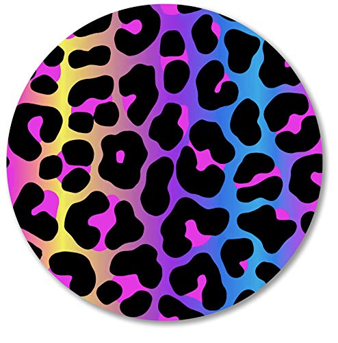 Tapis de souris rond imprimé léopard coloré - Petite taille - Base en caoutchouc antidérapant - Pour ordinateur portable et ordinateur portable