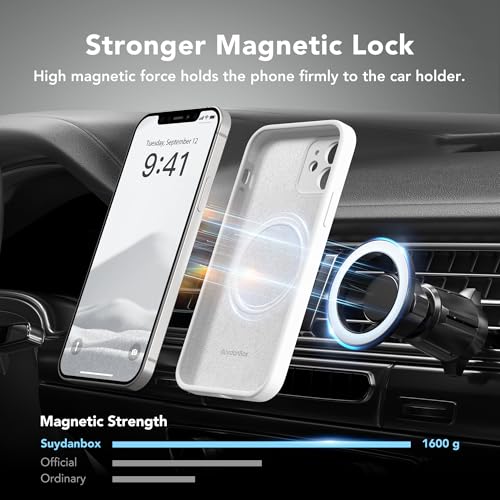 Image of Magnetic for iPhone 12 Case, Compatible with MagSafe, [Full Camera Protection][Screen Protector] Silicone Shockproof Protective Phone Case for iPhone 12 6.1 inch, White