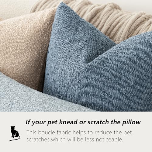 Image of Foindtower Pack of 2 Textured Boucle Throw Pillow Covers Accent Solid Decorative Pillow Cases Cozy Woven Couch Cushion Case for Sofa Bedroom Living Room Home Decor 20x20 Inch Misty Blue