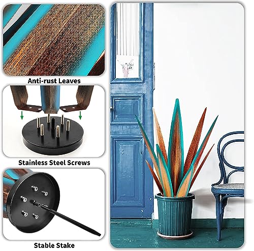 Image of KODIBO 24 inch Metal Agave Plant Outdoor Decor, Large Garden Sculpture, Blue | Rust-Resistant Finish, Hand-Painted Metal, Tequila Rustic Sculpture, Desert Steel Yard Art, Southwestern Outdoor Garden Decor