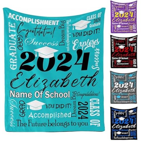MyPhotoPrint Personalized Graduation Blanket Lightweight Blanket Flannel Travel Personalized Blankets Class of 2024 Graduation Throw Blanket for Friends Classmates Graduates Cover
