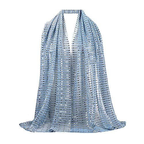 YAOSEN Women Gold Glitter Hijab Muslim Head Wrap Long Scarf (Glitter-Blue)