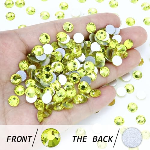 Image of 1440PCS SS16 Crystal Glass Flatback Rhinestones, Round Flat Back Crystal Gems for Nail Art and Craft Clothes, Glue Fix Diamond Stones Citrine /Lemon Yellow (3.8-4.0mm)