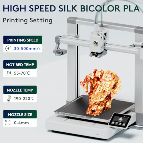 Image of ERYONE Silk Dual Color PLA Filament 3D Printer 1.75mm + /- 0.03mm, Bicolor Filament Two Tone PLA 1KG(2.2lbs) Cardboard Spool, Gold Copper