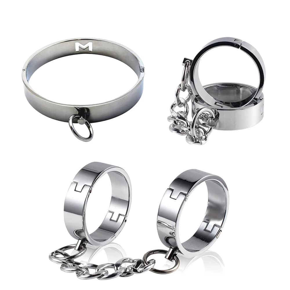Paar Handschellen Sm Fetisch Bondage Fußfesseln Handgelenks Fesseln Rollenspiel Halsband, Sklaven Intime, Metall BDsm Erwachsene Slave Sex toys (Fußfesseln +Handschellen +Halsband für Männer)