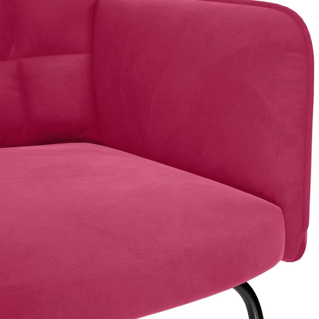 Fotel bujany w kolorze czerwonego wina, aksamit, ze stabilną, metalową ramą i drewnianymi nóżkami, tapicerowane krzesło relaksacyjne do salonu, na taras, balkon, wygodne krzesło bujane do domu