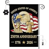 Baccessor 250 Years America Garden Flag 12.5x18 Inch 250th Anniversary USA Patriotic Banner Weatherproof Yard Banner with Statue of Liberty Design for 1776-2026 Commemorative Decoration