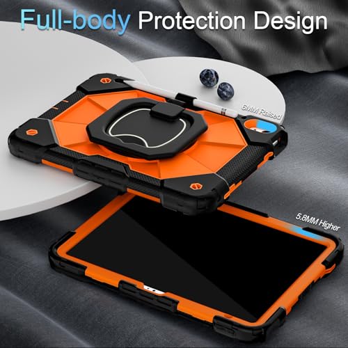 Image of Auizotl Case for iPad (A16) 11th Generation 11 Inch (2025) /iPad 10th Generation 10.9 Inch (2022) with Screen Protector /Rotating Stand,Military Grade Shockproof i Pad Case 10th Generation,Orange