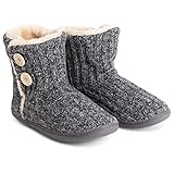 Polar Womens Memory Foam Knitted Button Faux Fur Outdoor Rubber Sole Plush Winter Comfort Slippers - Grey - UK5/EU38 - YC0717 - Image 7
