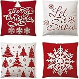 Fossrn 4 Piezas Navidad Fundas Cojines 45x45, Funda de Cojín Decoracion para Hogar Casa Sofa Jardin Cama (A)
