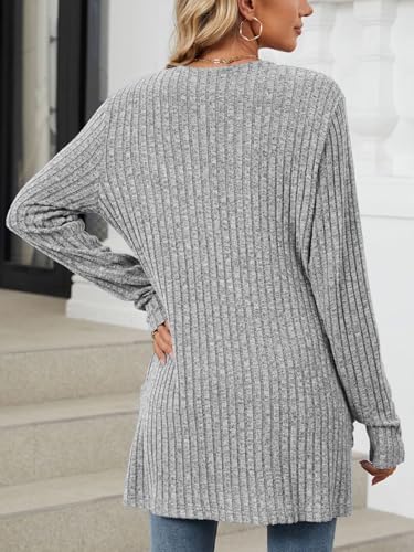 Image of Les umes Womens Open Front Lightweight Knit Cardigans V Neck Loose Long Sleeve Sweaters with Pockets
