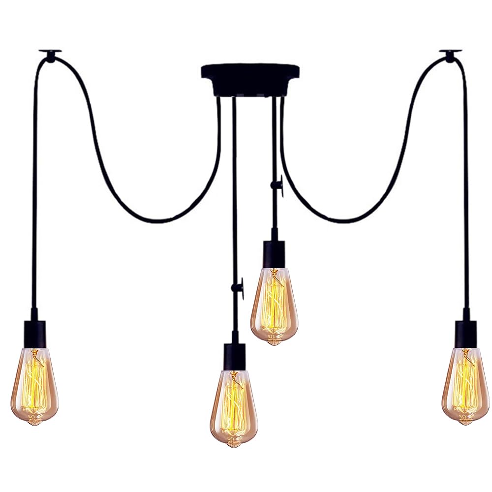 Mengjay DIY Spider Chandelier Creative Adjustable Vintage Ceiling Pendant Lamp Fixture,E27 Pendant Light Multiple Ceiling Lighting Hanging Drop Light Ceiling Pendants Lamp (150CM(4 Heads))