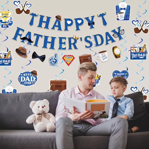 Image of 17pcs Fathers Day Decorations, Pre-assembly Father's Day Decor Happy Fathers Day Banner Fathers Day Hanging Decorations, Fathers Day Decorations for Party Home Office