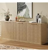 Evermagin 67" Fluted Oak Buffet Cabinet Sideboard with Storage, Large Credenza with 6 Doors, Wood...