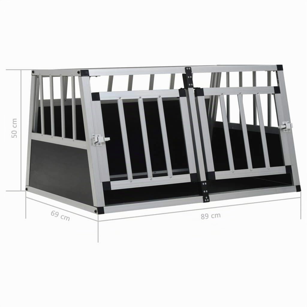 Festnight Hunde Transportbox für Auto 89 x 69 x 50 cm, mit Doppeltür, Hundebox Autobox Hundetransportbox Alubox Hund Reisebox Silber
