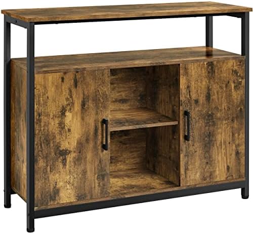 Yaheetech Sideboard, Kitchen Buffet Table, Storage Cabinet, Console Table with Two Doors and Adjustable Shelves for Kitchen, Dining Living Room Entryway, Industrial Style, Rustic Brown