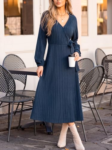Robe en maille côtelée col en V Cupshe avec ceinture élégante pour automne - 4
