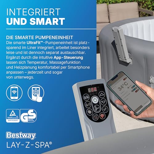 Bestway Lay-Z-Spa Hawaii AirJet Whirlpool Ø236 x 71 cm – Aufblasbarer Outdoor Jacuzzi für 8 Personen, 190 AirJet Düsen, EnergySense Dämmung, App-Steuerung, Heizung 40 °C, Frostwächter, TriTech PVC