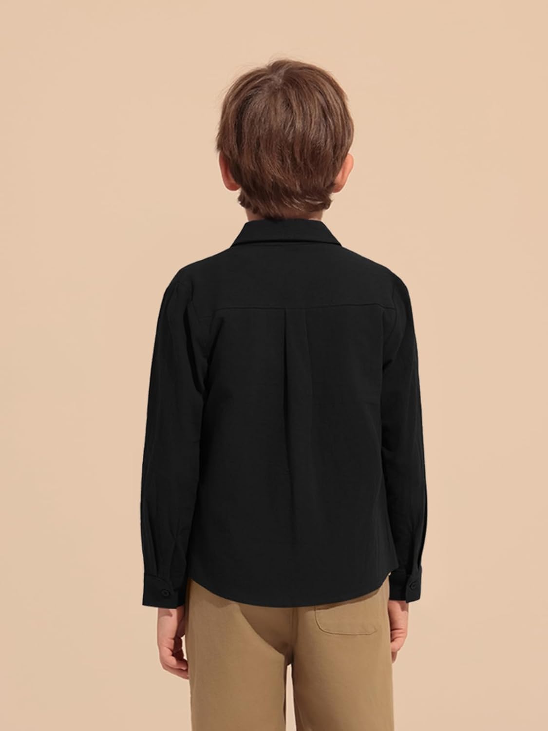 Haloumoning Boys Long Sleeve Button Down Shirt Kids Cotton Texture Dress Shirts School Uniform Shirt 5-14 Years - Image 5