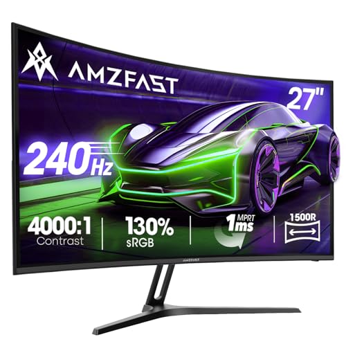 Amzfast 27 Zoll Curved Gaming Monitor 240Hz, 1920x1080 Full HD, Fast VA, 1500R, 1ms MPRT, Adaptive Sync, 4000:1 Kontrast, 95% DCI-P3, 130% sRGB, HDMI1.4&DP1.2, VESA 100x100mm, AMZG27C1 Pro