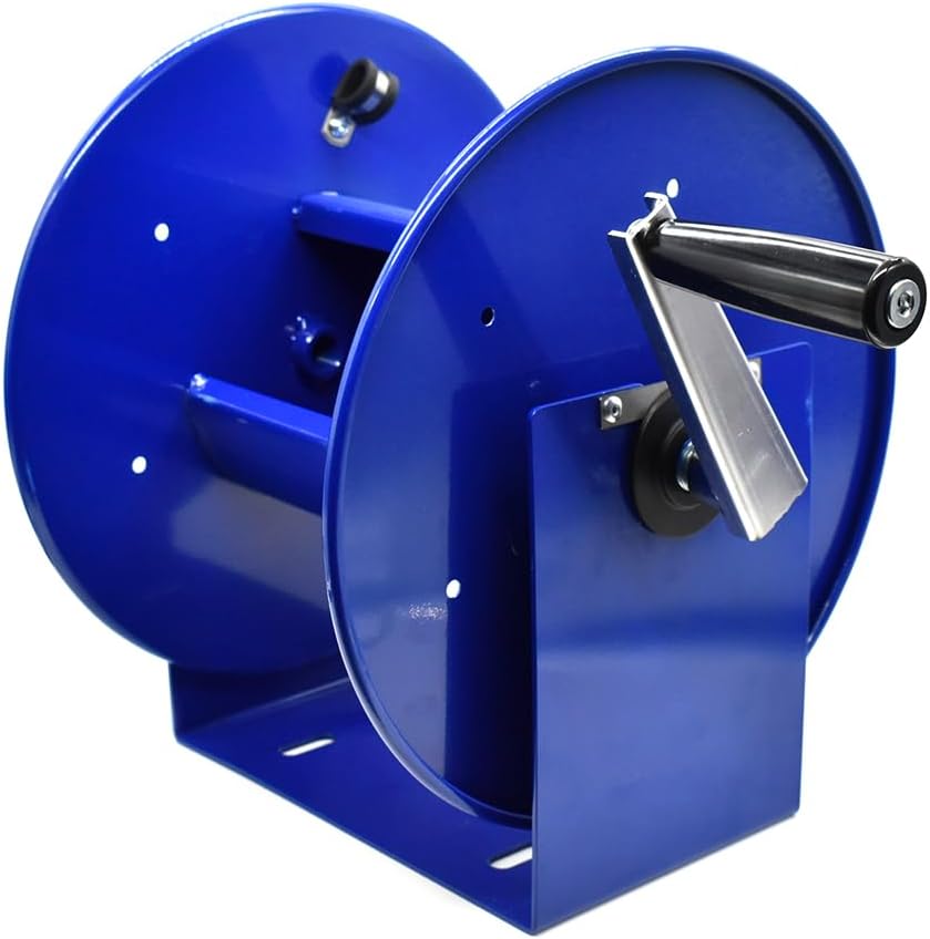 Interstate Pneumatics PW7191 Pressure Washer Manual Hose Reel Blue Powder Coated Steel - For 100ft X 3/8 Inch Hose (Hose Not Included)