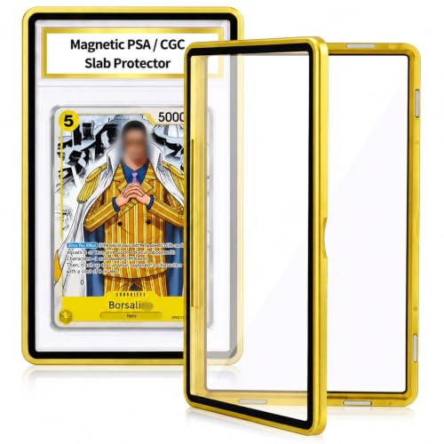 Magnetic PSA/CGC Slab Protector, UV Blocking Tempered Glass Aluminum Graded Card Case for 35PT PSA CGC CSG AGS, Metal Bumper Display Guard with 9-Point Lock & Clear View (Lemon Yellow)