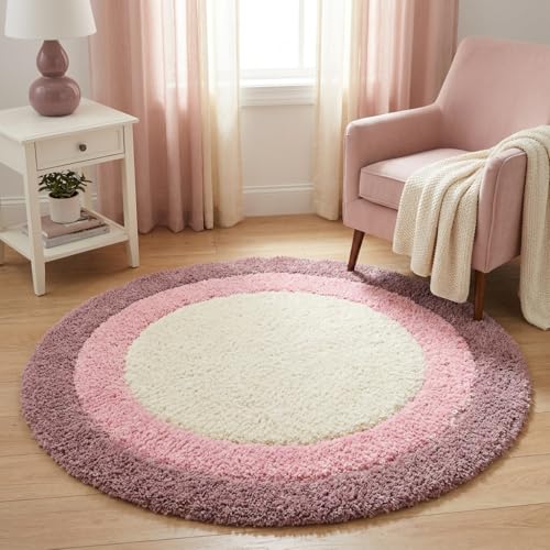 Image of Shaggy Polyester Microfiber Round Rug Carpet for Living Room | Ultra Soft Fluffy Plush Area Rug | Anti-Skid Non-Slip Backing | Washable Carpet for Bedroom- (4x4 feet, A5, Round)