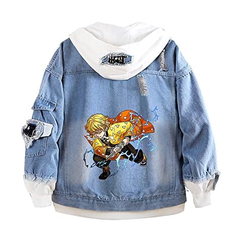Fdetfs Demon Slayer Hoodie, Unisex Denim Hoodies, Jacket Hooded Sweatshirt, Casual Drawstring Hoody-Zenitsu A|| 5XL Cover
