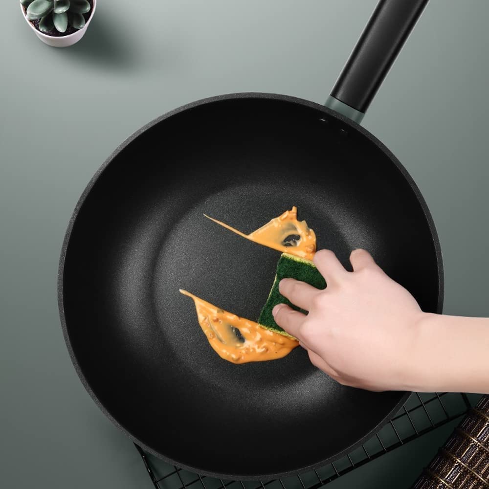 Wok Patelnia do smażenia z pokrywką, nieprzywierająca patelnia Woks, 100% powłoka wolna od PFOA, nieprzywierająca patelnia do gotowania, kompatybilna z indukcją, czarna (rozmiar: 28 cm)