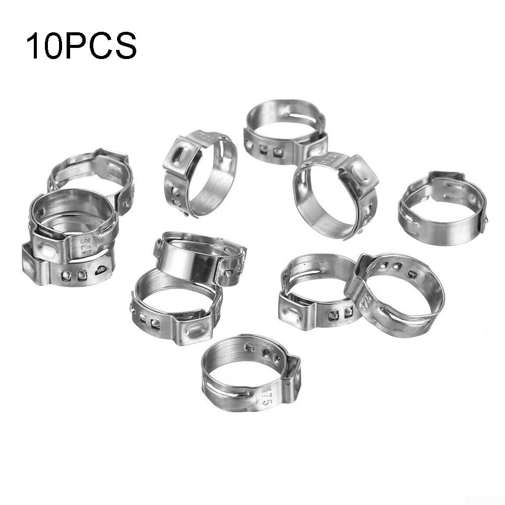 Stainless Steel Single Ear Clamp Rings 10-Set PEX Crimp Fittings 7-14MM Pipe Repair Hose Clamps 360°(14MM)