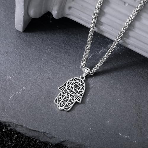 Hamsa Hand Necklace 925 Sterling Silver Hand of Fatima with Star of David Pendant Jewish Jewelry Women Men4