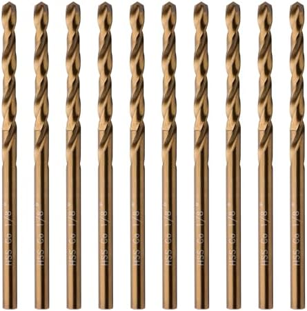 10 Pcs High Speed Steel 1/8 Inch Cobalt Drill Bit Set 3.2mm (1/8") Jobber Length Twist M35 Metal Drill Bit for Stainless Steel and Hard Metal Drill Bit Set