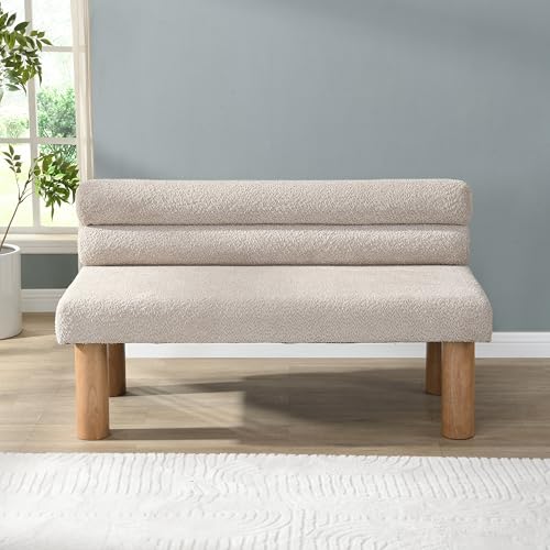Christopher Knight Home Wally Boucle Upholstered Dining Bench Modern Large Dining Room Chair Entryway Ottoman Bench Bedroom End of Bed Seating Armless Desing and Wooden Frame Light Gray+Natural