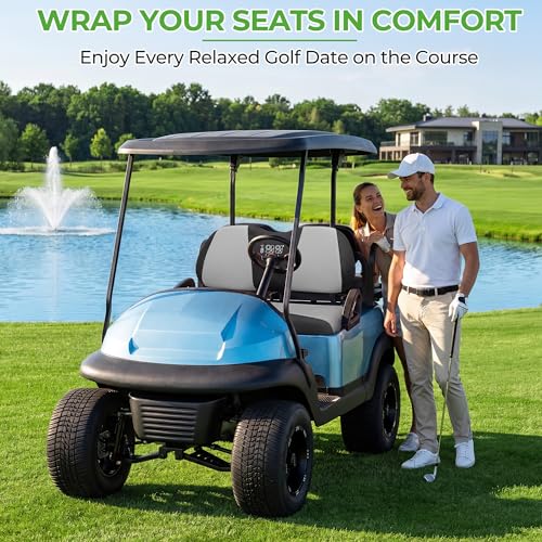 Image of 10L0L Golf Cart Seat Cover Set Fit for Club Car DS Precedent & Yamaha, Warm Bench Seat Covers for Cold Winter Weather, Breathable Washable Polyester Mesh Cloth Gray Black Beige Red Blue