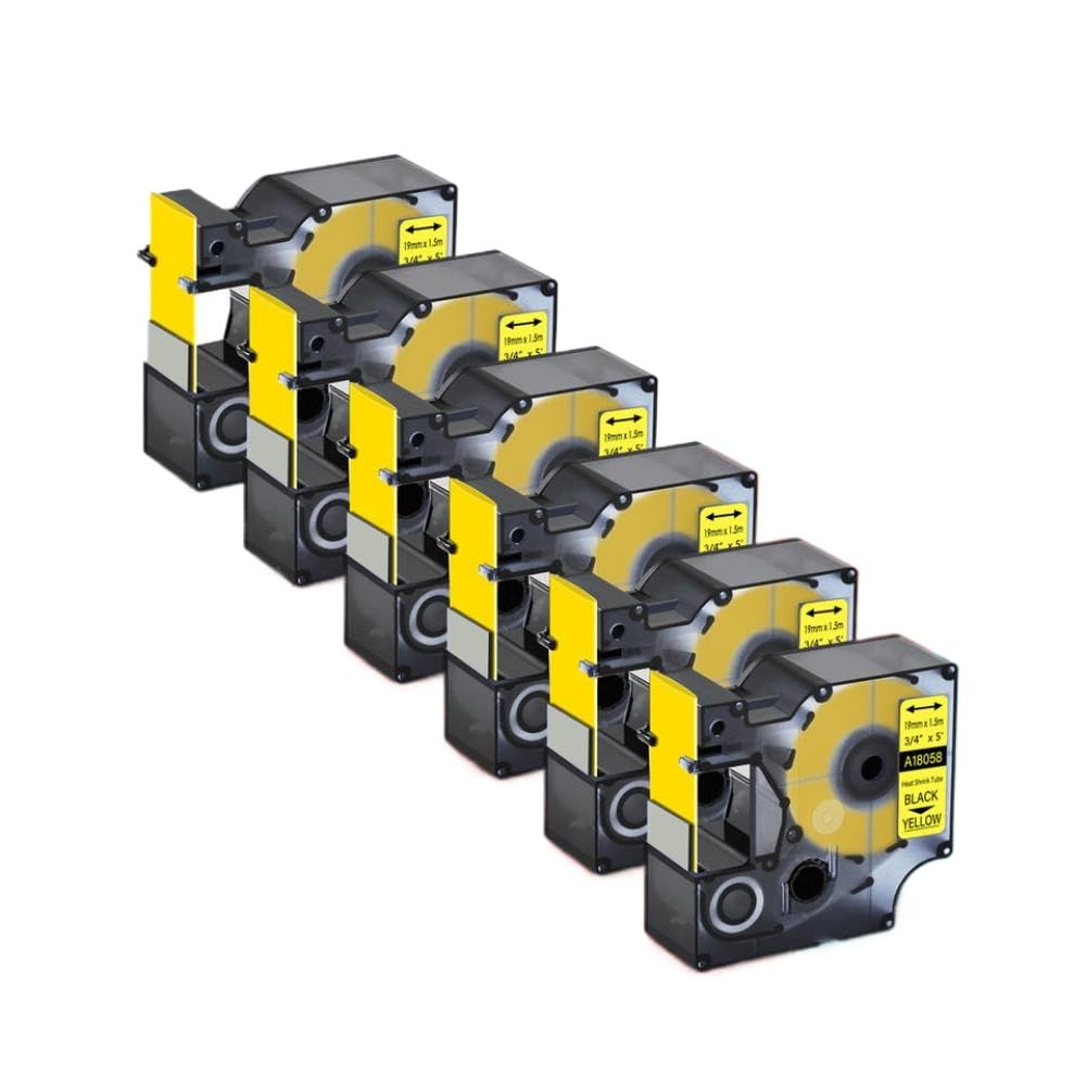 Nastri adesivi per etichette termoretraibili di ricambio da 6 pezzi compatibili con l'etichettatrice 18051 4200 5200 6000(6PK Black on Yellow)