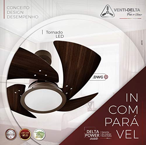 Venti-Delta Ventilador de Teto Tornado LED 4 Pás 220 V C3V, 614222, 130 W, Marrom