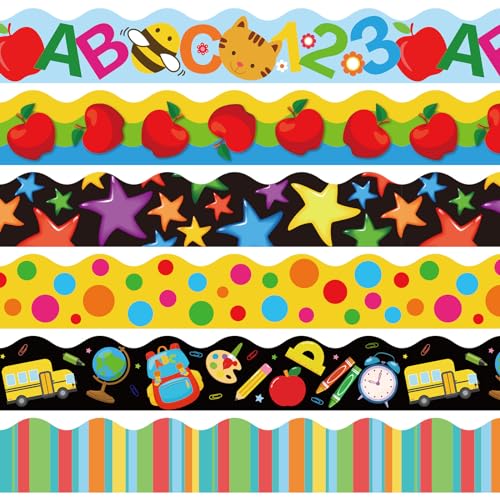 JarThenaAMCS 69Ft Back to School Bulletin Board Border 60Pcs Colorful Apples Pencil First Day of School Trim Border Stickers for Welcome Back to Kindergarten School Classroom Office Chalkboard Decor