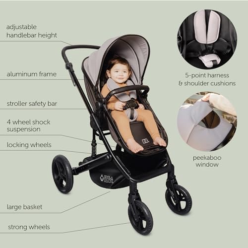 Image of KOOLABABY 2-in-1 Foldable Baby Stroller - Newborn to Toddler Stroller with Extendable Canopy, 5-Point Harness & Large Storage Basket - One Hand Fold