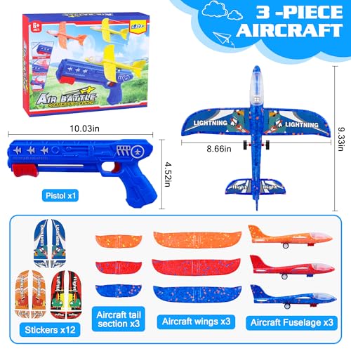 3 Pack Airplane Launcher Toys, 2 Flight Modes LED Foam Glider Catapult Plane, Outdoor Flying Toy for Kids, Birthday Gifts for Boy Girl 6+ Year Old, B-Day Party Supplies - Image 3
