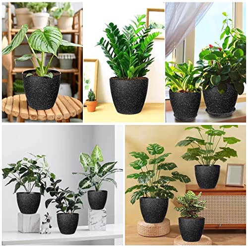 Vanavazon Plant Pots 9/8/7 Inch Set Of 3 Flower Pots Indoor Outdoor Plastic Planters With Drainage Hole And Tray (Speckled Black) #TOP5