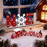 BHGT Mini Trenino in Legno Rosso Ornamento Natalizio da Tavolo Noel Decorazione Natalizia Oggetti Natallizi Addobbi per Natale Casa Regalo Festa