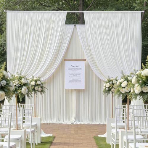 Image of 8 Panels 5x12ft Backdrop Curtains for Parties, Wrinkle Free 8 Panels 12 ft Long Polyester Ivory Photo Backdrop Drapes Back Drop Cloth for Wedding Birthday Photography Background Party