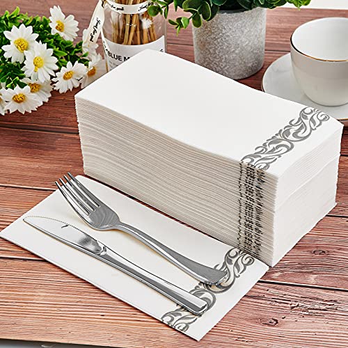 200 Pack Guest Towels Disposable Bathroom, Soft And Linen-Like Disposable Hand Towels, Decorative Bathroom Napkins For Party,Dinners, Wedding, Silver #TOP1
