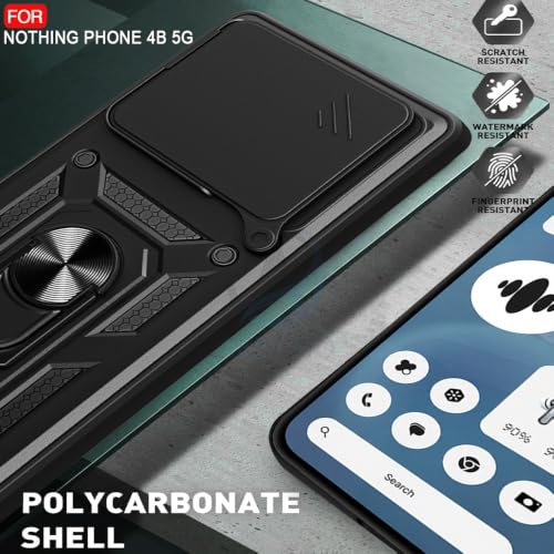 Image of AESTMO Tough Armor Nothing Phone 4B 5G Bumper Back Case Cover | Ring Holder & Sliding Camera Shield Cover | 360 Degree Protection Back Case Cover for Nothing Phone 4B 5G (Black)