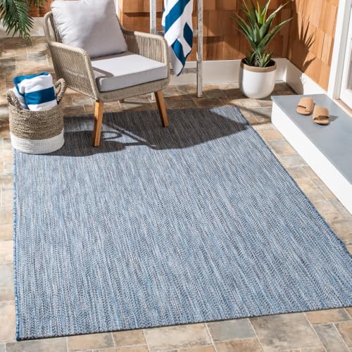 SAFAVIEH Courtyard Collection 4' x 5'7" Navy/Grey CY8022 Indoor/ Outdoor Waterproof Easy-Cleaning Patio Backyard Mudroom Accent-Rug