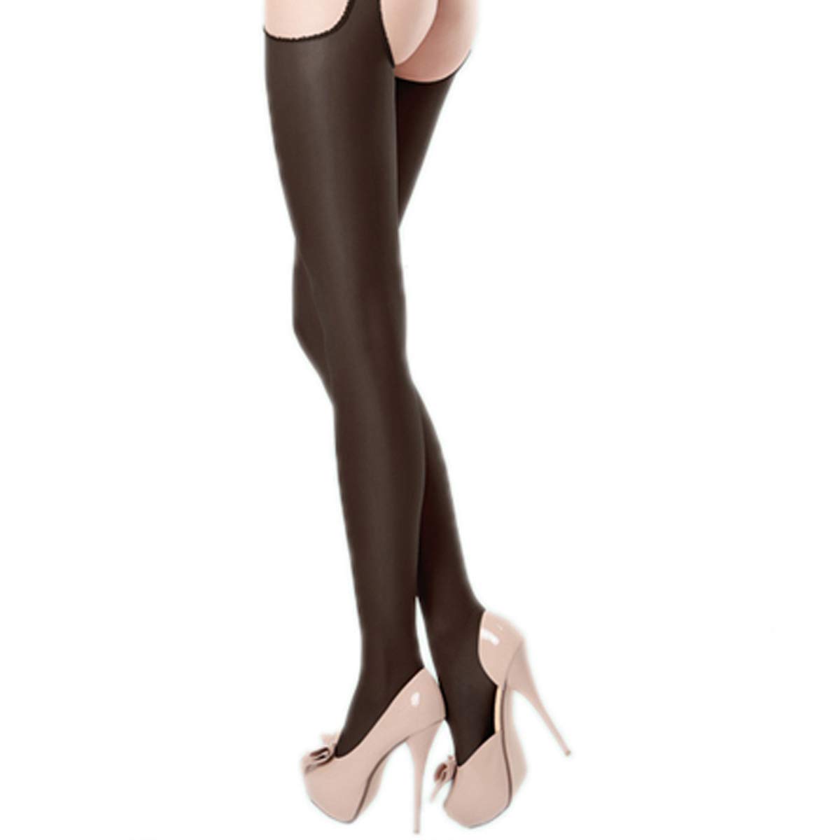 18Mm Women's Black Sheer Suspender 12D Tights Pantyhose Crotchless Sexy Stocking (Black)