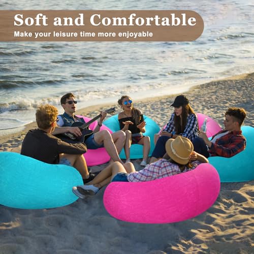 Image of Realspring Inflatable Bean Bag Chairs Outdoor Blow up Camping Chairs Inflatable Lazy Sofa Folding Portable Bean Bag Loungers Couch for Movie Night(Pink,Lake Blue,6 Pcs)