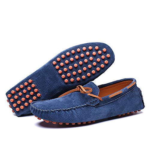 Men's Fashion Driving Loafers Casual Comfort Massage Shock Absorption Personality Lacing Boat Moccasins(Blue,10 M US)4