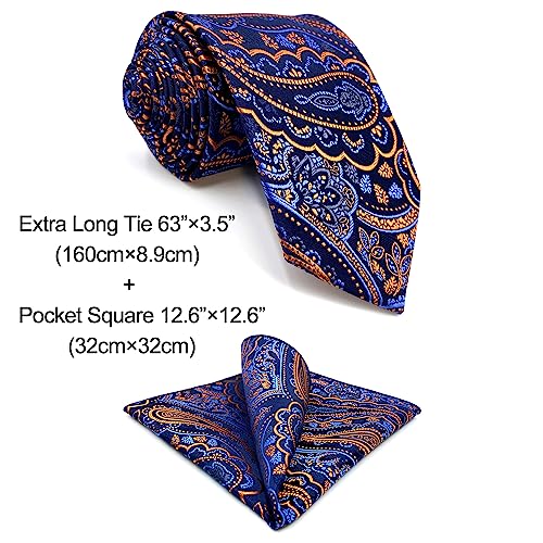 S&W SHLAX&WING Conjunto de gravata masculina quadrada com bolso Hanky ​​Silk Extra Long 21