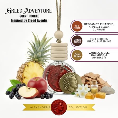 Image of Greed Luxury Car Air Freshener for Men - Inspired by Avintus, Long-Lasting 100% Natural Essential Oils, Made in USA - Includes Bronze Alexander Coin Charm by House Of Olympus